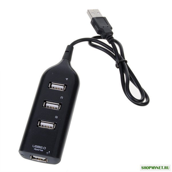 4 порта USB 2.0 зарядное устройство с кабелем для мобильных телефонов черный