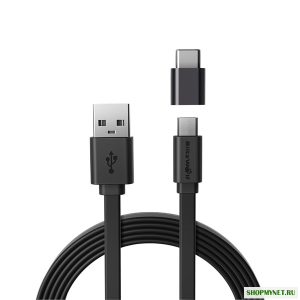 Blitzwolf BW-MT2 Micro USB плоский быстрый зарядный кабель для передачи данных с адаптером Type C для планшета
