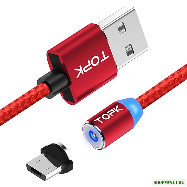 TOPK R-Line2 Реверсивный Micro USB LED Магнитный плетеный быстрый кабель для передачи данных 1M для планшета для телефона